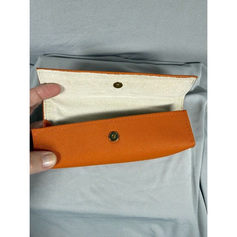 Tory Burch Saffiano Leather Orange Sunglasses Eyeglasses Hard Case Gold Logo - Picture 6 of 8